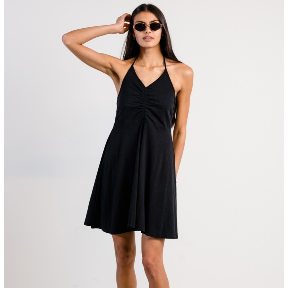 NWT Able Black Elliana Halter Ruched Dress.  Size Small